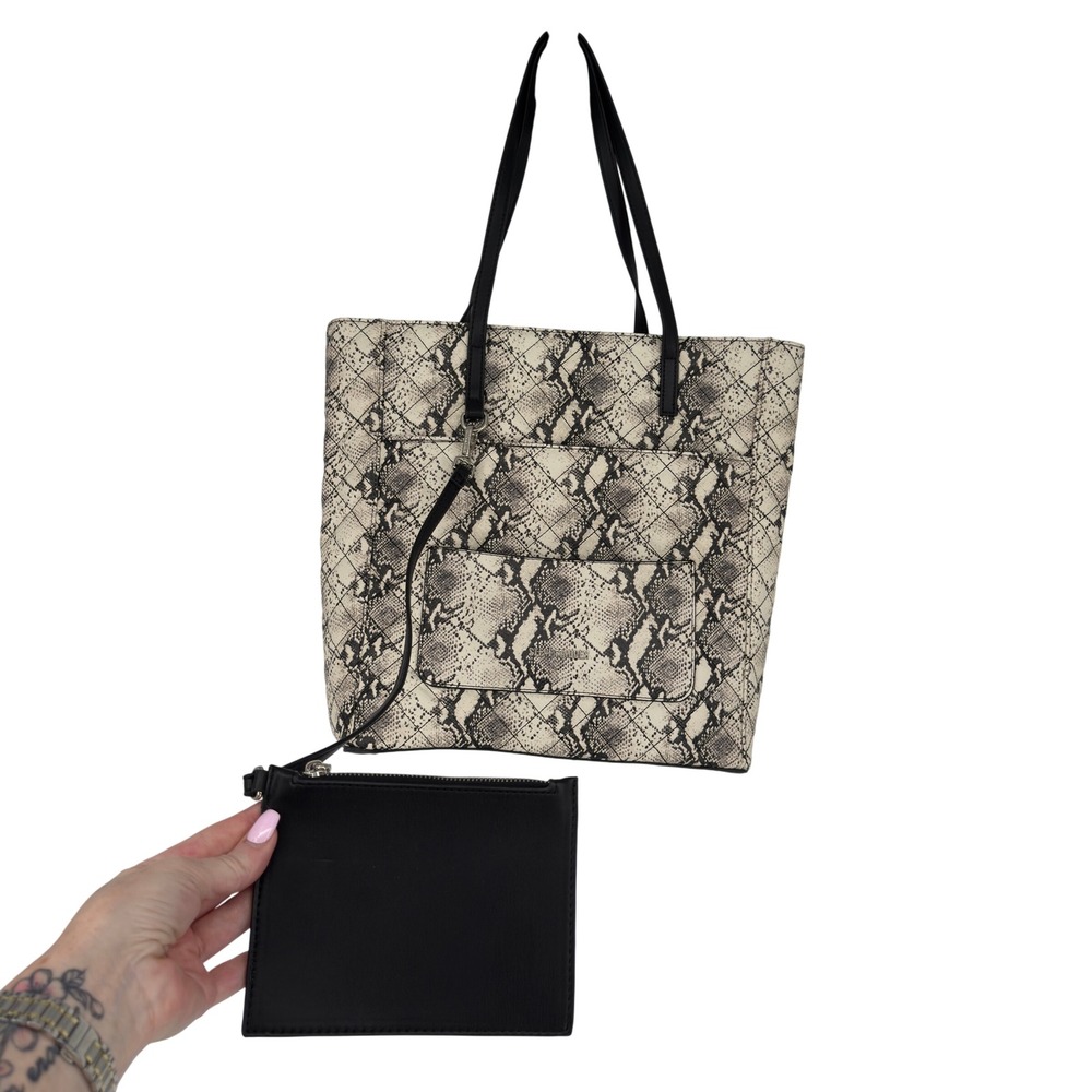 Steve Madden Snake Print Tote Bag Neutral Black Cream Shoulder Bag‎ Pouch